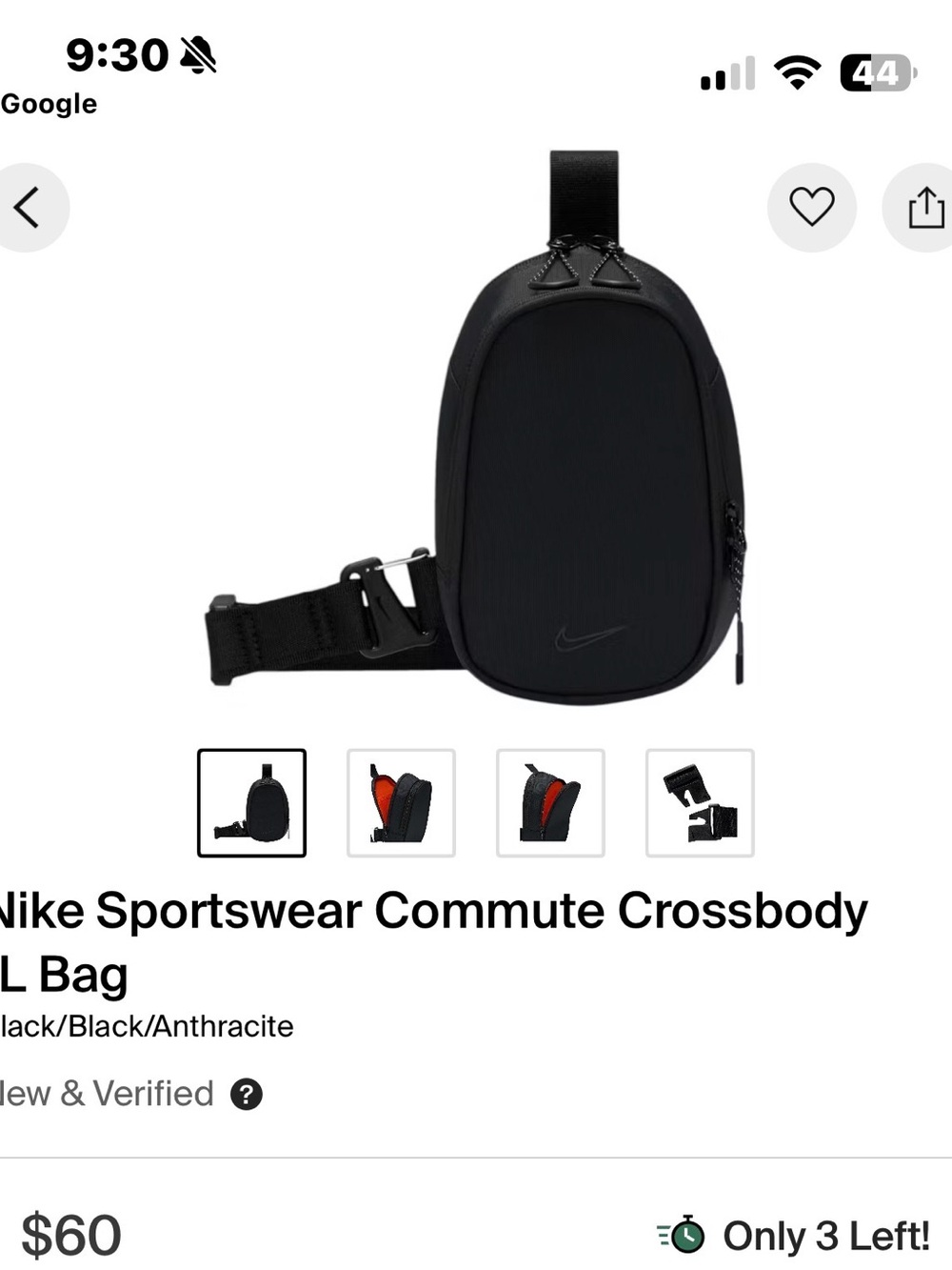 Nike Black Crossbody Belt Bag with Subtle Swoosh#176
